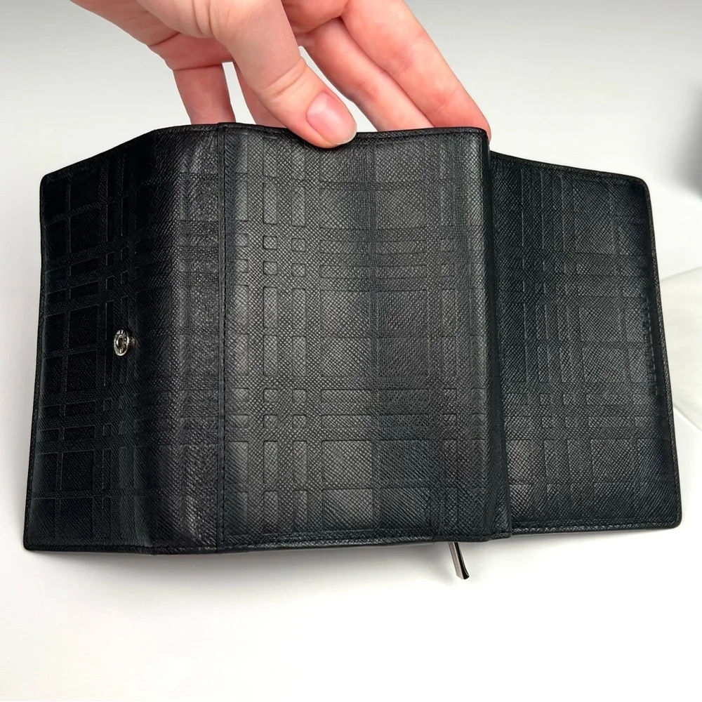 Burberry Nova Check Embossed Leather Trifold Wallet Black